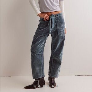 We the Free People Flocked Moxie Barrel Jeans Mountain Green